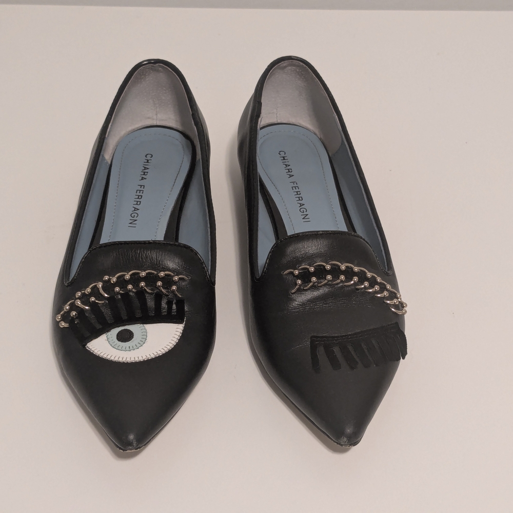 Chiara Ferragni Black Loafers with Eye Design